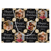 Grand Sac Cadeau Festif Noël Snowflake Photo Classique Noir (Dos)