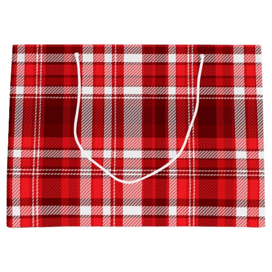 Grand Sac Cadeau Festif rouge et blanc plaid (Devant)