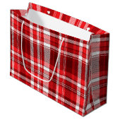 Grand Sac Cadeau Festif rouge et blanc plaid (Devant Angle)