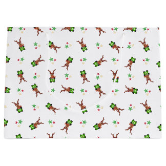 Grand Sac Cadeau Festif Vert Et Rouge Kasky Reindeer de Noël