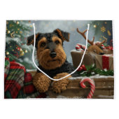 Grand Sac Cadeau Festive de Noël de Chien Airedale (Devant)