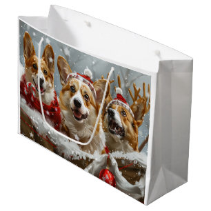 Grand Sac Cadeau Festive de Noël de Chien de Corgi