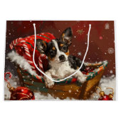 Grand Sac Cadeau Festive de Noël de chien de Rat Terrier (Devant)