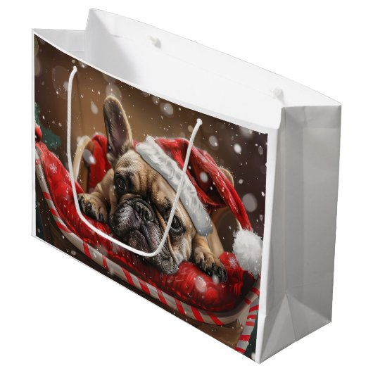 Grand Sac Cadeau Festive de Noël de Chien de taureaux français (Devant Angle)