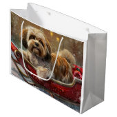 Grand Sac Cadeau Festive de Noël de chien Lhasa Apso (Devant Angle)