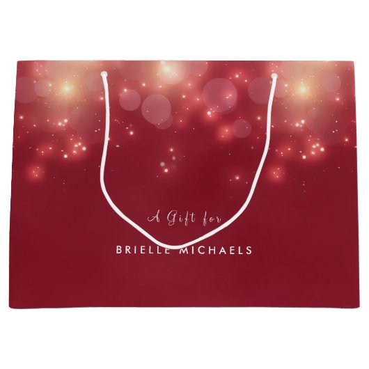 Grand Sac Cadeau Festive Glam Red Bokeh Parties scintillant étincel (Devant)