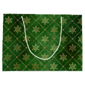 Grand Sac Cadeau Festive Green et Gold Foil Snowflakes d'hiver (Dos)