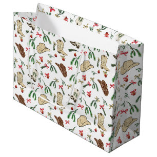 Grand Sac Cadeau Festive Holiday Cowboy Rodeo Motif