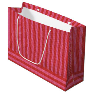 Grand Sac Cadeau Festive rayé rose et rouge fête de Noël