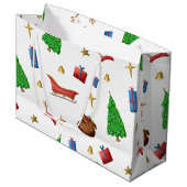 Grand Sac Cadeau Festive Simple Motif Noël (Devant Angle)