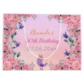Grand Sac Cadeau Fête 90e anniversaire rose pourpre florals nom (Dos)
