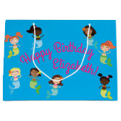 Grand Sac Cadeau Fête d'anniversaire de la sirène (Devant)