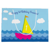 Grand Sac Cadeau Fête d'anniversaire du bateau à voile (Dos)
