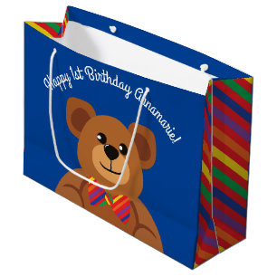 Grand Sac Cadeau Fête d'anniversaire mignonne d'arc-en-ciel d'ours