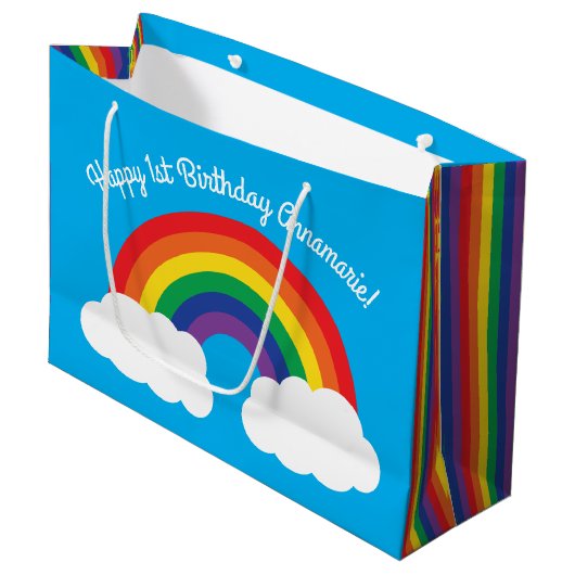 Grand Sac Cadeau Fête d'anniversaire Rainbow (Devant Angle)