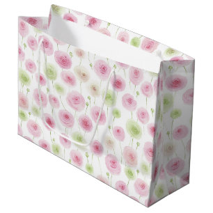 Grand Sac Cadeau Fête d'anniversaire Renoncule Florale Menthe Rose
