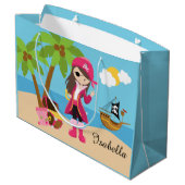 Grand Sac Cadeau Fête d'anniversaire rose de fille de pirate (Dos Angle)