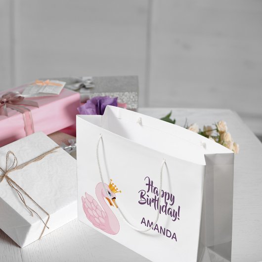 Grand Sac Cadeau fête d'anniversaire rose pourpre princesse cygne m