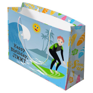 Grand Sac Cadeau Fête d'anniversaire Surf's up boy