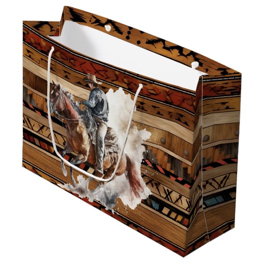 Grand Sac Cadeau Fête de cow-boy cool Western Country (Devant Angle)