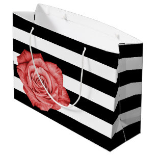 Grand Sac Cadeau Fête de mariage à rayures blanches de rose rouge m