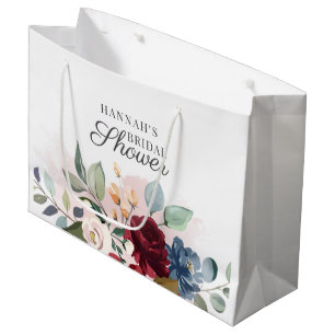Grand Sac Cadeau Fête de mariage aquarelle florale rose blush