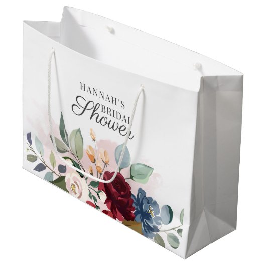 Grand Sac Cadeau Fête de mariage aquarelle florale rose blush (Devant Angle)