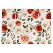 Grand Sac Cadeau Fête de Mariage Cœurs et Fleurs Rouge Crème (Devant)