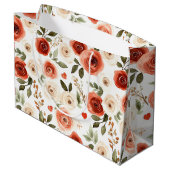 Grand Sac Cadeau Fête de Mariage Cœurs et Fleurs Rouge Crème (Dos Angle)