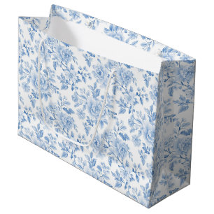 Grand Sac Cadeau Fête de mariage Fleurs Blanches Bleues Romantiques