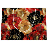 Grand Sac Cadeau Fête de mariage floral noir et or  (Devant)