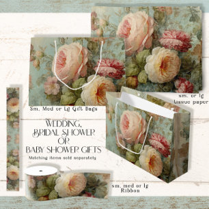 Grand Sac Cadeau Fête de Mariage Florale Rose Ancienne de France Bl