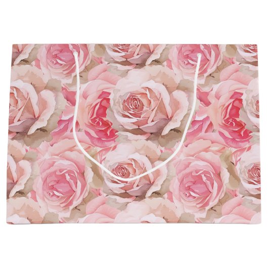 Grand Sac Cadeau Fête de mariage florale rose romantique (Devant)