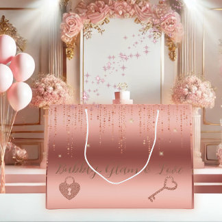 Grand Sac Cadeau Fête de mariage Rose Gold Confetti