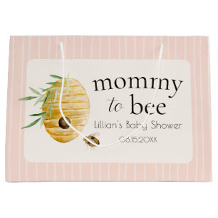 Grand Sac Cadeau Fête de Naissance Bébé Fille Rose Maman Abeille à