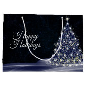 Grand Sac Cadeau Fête de Noël Blue Shiny Tree Winter Navy Russe (Dos)