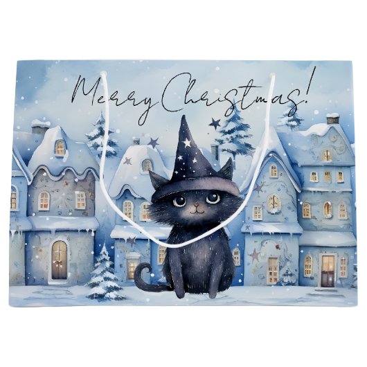 Grand Sac Cadeau Fête de Noël de Chat Noir mignonne (Devant)