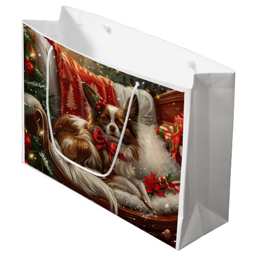 Grand Sac Cadeau Fête de Noël de chien de Papillon (Devant Angle)