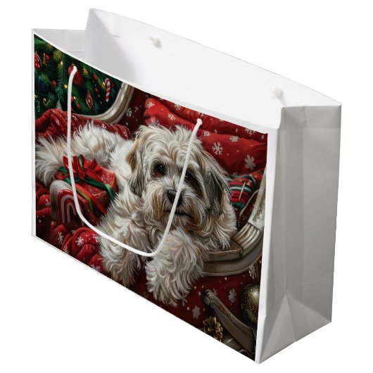 Grand Sac Cadeau Fête de Noël de Chien Havanais (Devant Angle)