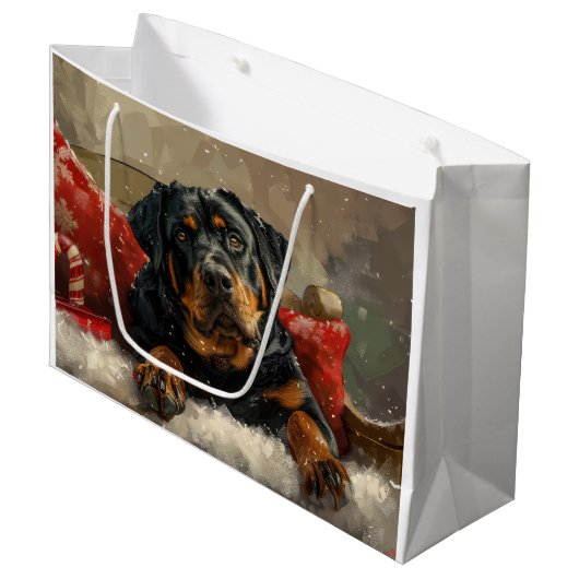 Grand Sac Cadeau Fête de Noël de chien Rottweiler (Devant Angle)