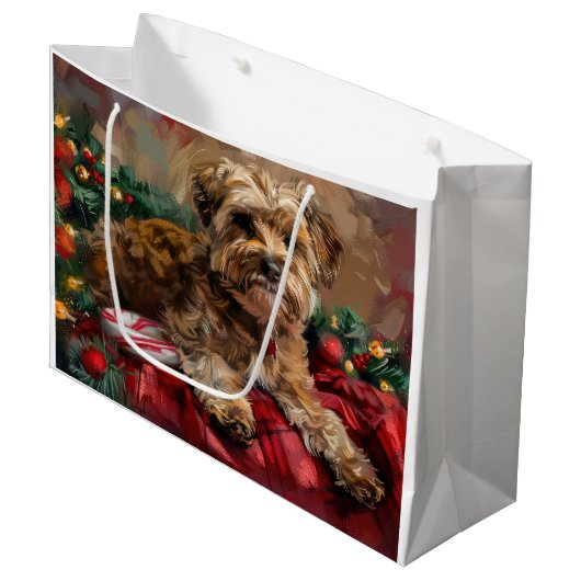 Grand Sac Cadeau Fête de Noël de Chien Yorkipoo (Devant Angle)