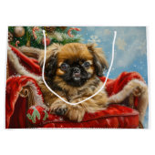 Grand Sac Cadeau Fête de Noël des chiens de Pékin (Devant)