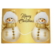 Grand Sac Cadeau Fête de Noël Golden Snowman (Devant)