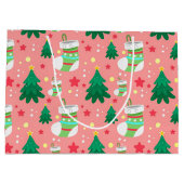 Grand Sac Cadeau Fête de Noël Motif des étoiles Stockings Arbres (Dos)