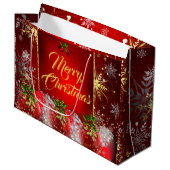 Grand Sac Cadeau Fête de Noël or rouge Baubles Holly Inv (Devant Angle)