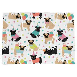 Grand Sac Cadeau Fête de Pug Birthday