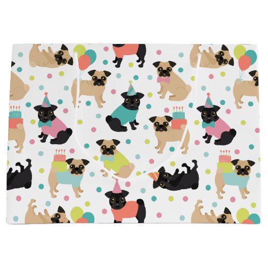 Grand Sac Cadeau Fête de Pug Birthday (Devant)