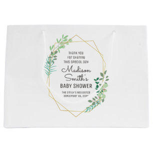 Grand Sac Cadeau Fête du Baby shower géométrique et verdoyant Fa