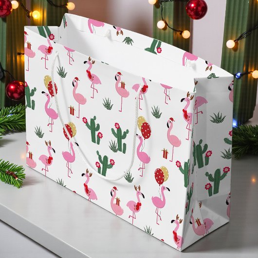 Grand Sac Cadeau Fête du Flamant rose de Noël | Vacances