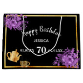 Grand Sac Cadeau fête du thé noir violet à fleurs (Devant)